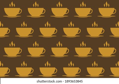 vector pattern with coffee cups. hot coffee with steam in a cup