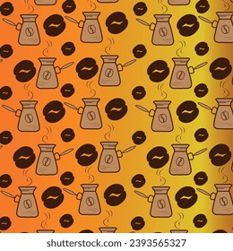 Vector pattern of coffee in a teapot and coffee beans