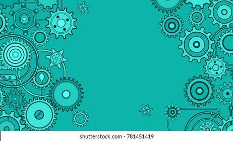 Vector Pattern with Cogs, Bolts and Gears. Monochromatic, Green color pallet. Isolated from the background. Empty space for text