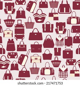 Vector pattern of  collection with Women handbags  travel bag and business bags 
