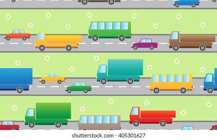 Vector pattern with color cars. 
