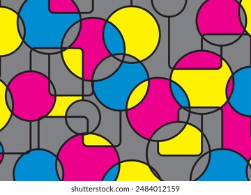 Vector pattern of colored geometric shapes on a gray background. Thin lines. Modern vector background for cover, poster, advertisement, interior