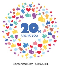 Vector pattern of colored likes 20K subscribers