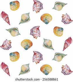 vector pattern of colored sea shells painted watercolor