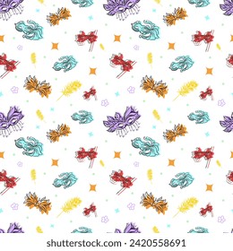 Vector pattern with colored,carnival masks.Illustration for decor,holiday,print,cards and invitations.