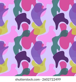 Vector pattern with colorful abstract shapes in the background. Seamless pattern in purple and pink colors