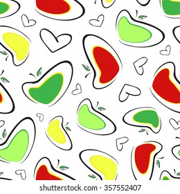 Vector pattern with colorful apples and hearts on white background. Seamless pattern can be used for wallpaper, pattern fills, web page background,surface textures.