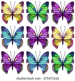 Vector pattern with colorful butterflies on white background. Seamless pattern can be used for wallpaper, pattern fills, web page background,surface textures.