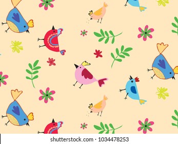 Vector pattern with colorful chicken theme.
