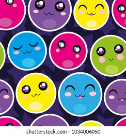 Vector pattern with colorful emoticons on dark blue background. Seamless pattern can be used for wallpaper, pattern fills, web page background, surface textures.