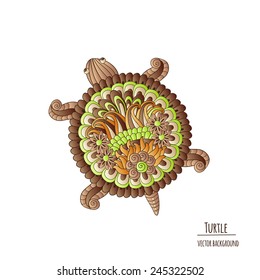Vector pattern with colorful fantasy turtle