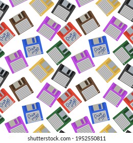 Vector pattern of colorful floppy discs.