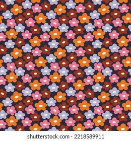 vector pattern with colorful flowers.  abstract illustration of flowers in autumn palette for design, fabric,prints