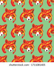 Vector pattern Colorful Fox head.Bright color abstract spots, pop art painting. 