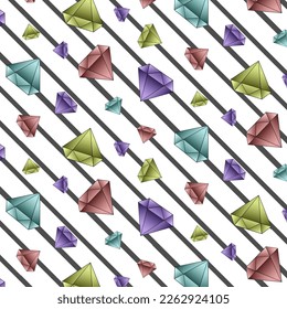 Vector pattern with colorful jewels.Striped background with colorful gemstones in vector pattern.