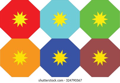 Vector of pattern with colorful octagons and stars isolated on white