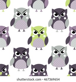 Vector pattern with colorful owls