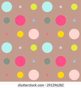 vector pattern of colorful polka dots on brown background