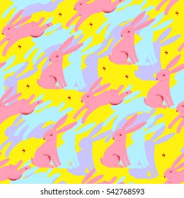 Vector pattern with colorful rabbits.