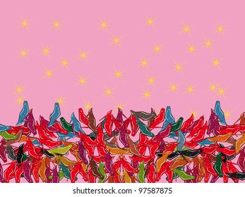 vector pattern with colorful shoes. Illustration