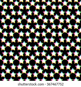 Vector pattern: colorful stars with 3D effect on black background. Seamless pattern can be used for wallpaper, pattern fills, web page background,surface textures.