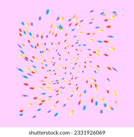 Vector pattern with colorful swirling polka dots on a pastel pinkish background. Shift or glitch of pea color across the spectrum. Background color - as an example, a separate use.