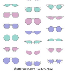 Vector pattern with colorful vintage illustrated glasses. 
