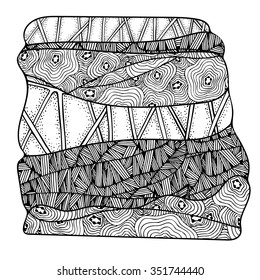 Vector pattern for coloring book. Ethnic retro design in zentangle style with abstract elements,Black line art on white background.