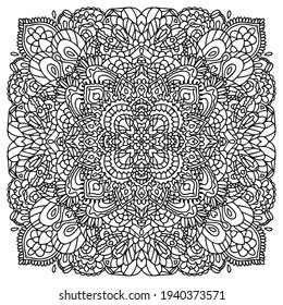 Vector pattern with colors for anti-stress coloring pages. Coloring book for adults with a lot of elements.