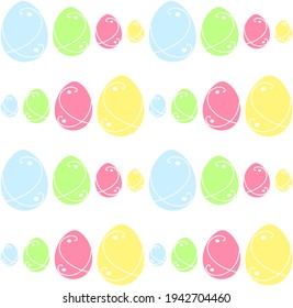 Vector pattern with colourful eggs on the white background. Perfect for wallpaper, gift paper, textile template, web page background, greeting cards. Easter holidays flat design concept.