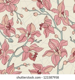  Vector Pattern consist of Orchids. Vintage Paper