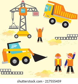 Vector  pattern - construction machinery and builders.