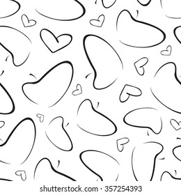Vector pattern with contour apples and hearts on white background. Seamless pattern can be used for wallpaper, pattern fills, web page background,surface textures.