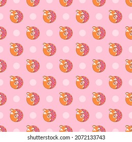 Vector pattern of corgi donut and balls on a pink background.  Idea for background, print on fabric, wallpaper.