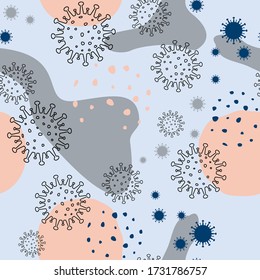 Vector pattern with coronaviruses on a blue background.