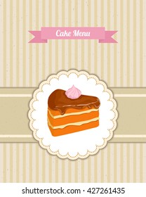 Vector pattern cover the desserts menu for cafe with a slice of chocolate cake