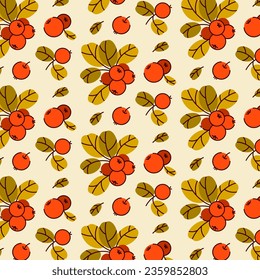 Vector pattern of cowberry, lingonberry and cranberry. Isolated illustration of a raw berry on a branch, a handful of berries on a white background. Autumn berry illustration. Great for labels