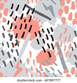 Vector pattern. Creative seamless background, memphis style. Retro 80s - 90s hand drawn textures