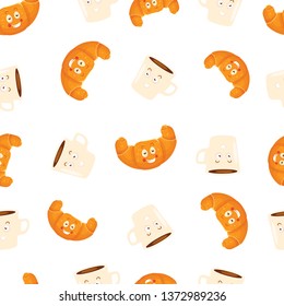 vector pattern with croissants and coffee cups