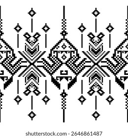 vector pattern, cross stitch ,ethnic geometric shapes, black and white, Ukrainian or Belarusian folk pattern, design for sari, patola, sari, dupattas, knitwear, embroidery, ethnic pixel pattern.