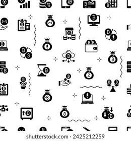 Vector Pattern with Cryptocurrency, Seamless Background.