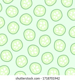 Vector pattern of cucumber slice on a light green background