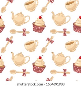 Vector pattern with cupcakes and tea
