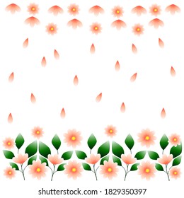 Vector pattern with curbs from pink-orange flowers on a white background. Use in fabric, wrapping paper, wallpaper, bags, clothes, dishes, cases on smartphones and tablets.
