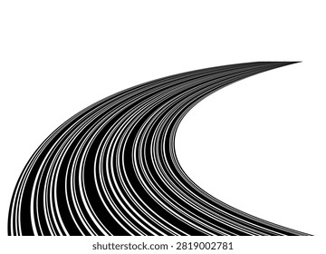 Vector pattern. Curved shape of black lines of different thickness. on white. Abstract road. Design element. Vector background for covers, advertising, packaging, interior decor, promotion. Sports and recreation
