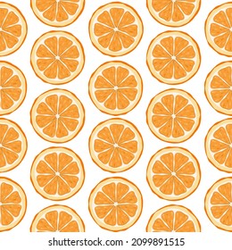 vector pattern with cut oranges on a white background