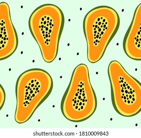 Vector pattern with cut parts of papaya.