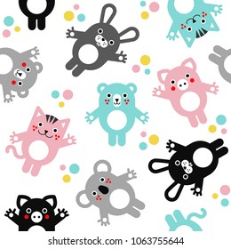 Vector Pattern With Cute Animals. Seamless Background.