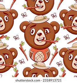 Vector pattern of a cute bear in cartoon style.