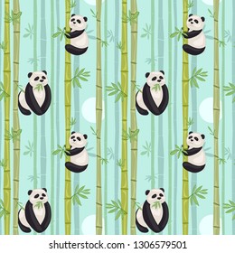 vector pattern with cute and beautiful pandas in bamboo 